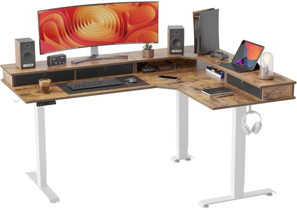 Elektrischer L-Form Schreibtisch 3 Motoren Höhenverstellbar 160x120 cm