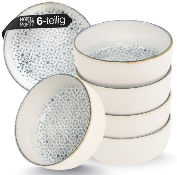 Moritz & Moritz Müslischüssel ALHAMBRA Müslibowls Blau, Steinzeug, (Set, 6-tlg), Hochwertiges Steinzeug, Spülmaschinengeeignet