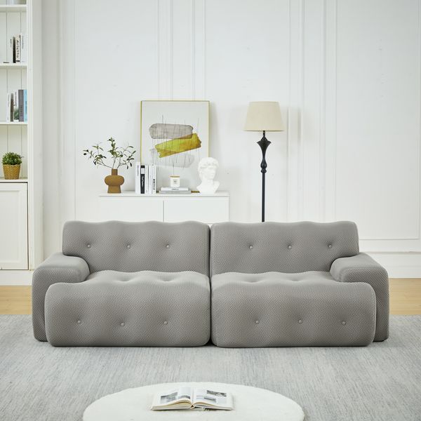 Sofa 224x104x66 cm in Grau, Stoffbezug, 68 cm Sitztiefe, ergonomische Polsterung, montagefrei,66x224x104 cm