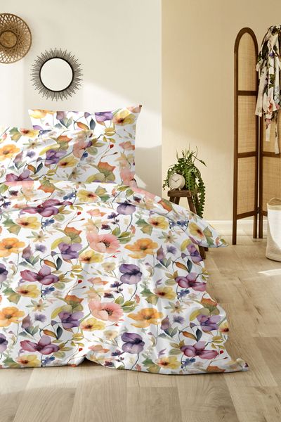 Primera Mako-Satin Bettwäsche 155x220 Blütenmeer gelb lachs lila 243229-16