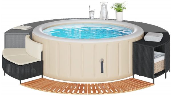 vidaXL Whirlpool-Umrandung Schwarz Poly-Rattan und Massivholz Akazie 365614