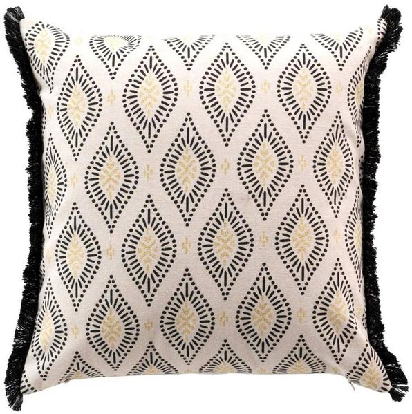 Macosa Home Dekokissen Sofakissen Zierkissen gold schwarz beige mit Fransen, Baumwollkissen