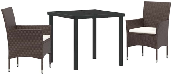 vidaXL Garten Essgruppe mit Kissen 3 pcs Braun Poly-Rattan 3379744
