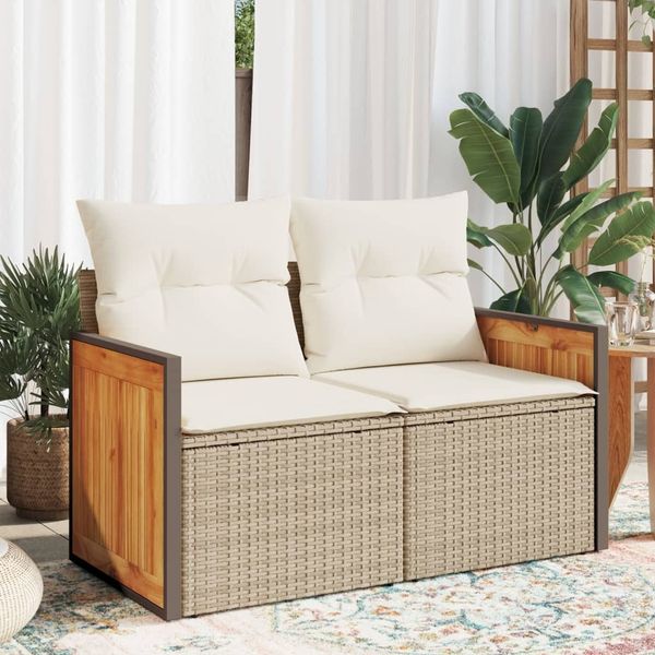 vidaXL Gartensofa mit Kissen 2-Sitzer Beige Poly Rattan 366084