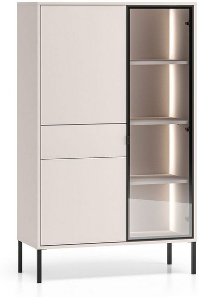 Vitrine Barnee Glasvitrine 92 x 40 x 150 cm 3-türig mit Beleuchtung Farbe: weiß