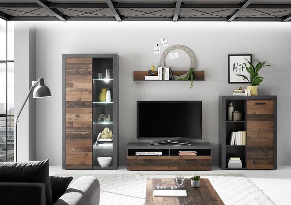Wohnwand Anbauwand Wohnschrank TV Schrank JONES Old Style Altholz Optik Nb. ca. 340 cm