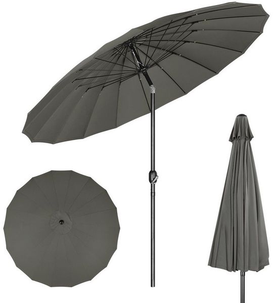 Woltu Sonnenschirm, Gartenschirm mit Kurbel, Ø 257/273 cm, für Terrasse, Patio, Pool