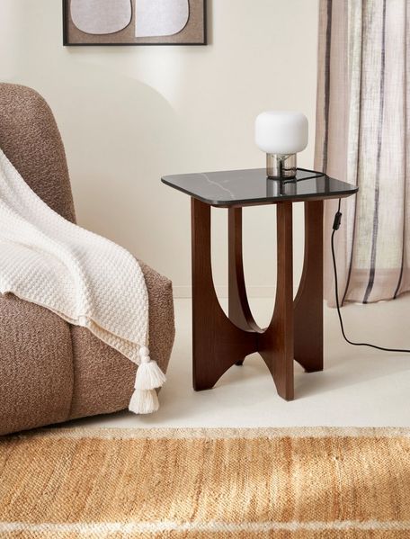 LeGer Home by Lena Gercke Beistelltisch Kirella, mit Marmor-Optik und massivem Eschenholz-Kreuzfuß, Breite 45 cm