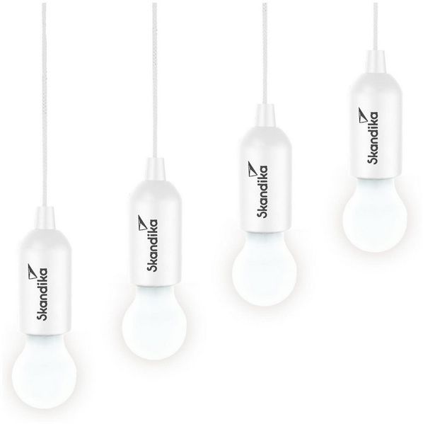 Skandika LED Gartenleuchte Campinglampe Narvik 4er-Set, hängend, tragbare Zeltlampe, Pull Light, batteriebetriebene Glühbirne mit Zugschalter, Outdoor, Keller, Garage