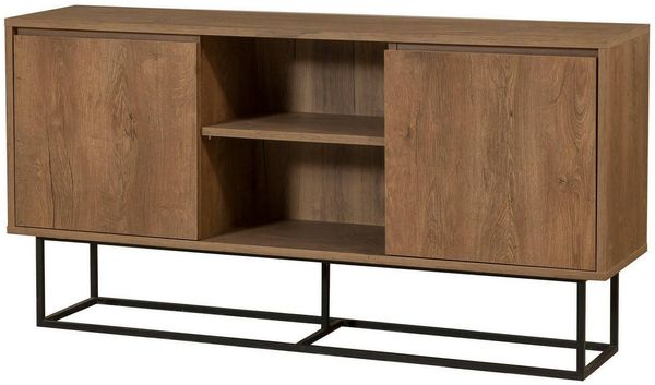 Dmora Kommode Levante, Wohnzimmerbuffet, Wohnzimmer-Sideboard, Moderne Küchen-Speisekammer, 140x36h72 cm, Walnuss und Schwarz