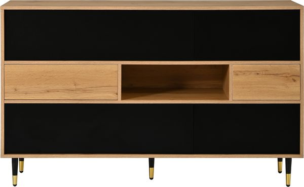 Merax Sideboard, Wohnzimmerschrank, Esszimmer-Schrank, Flurschrank, Multifunktionaler Sideboard Holz-Schwarz Kombination, 2 Schubladen, Staurschrank Esszimmer Bild 6