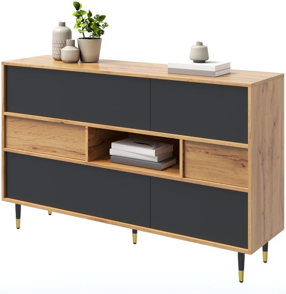 Merax Sideboard, Wohnzimmerschrank, Esszimmer-Schrank, Flurschrank, Multifunktionaler Sideboard Holz-Schwarz Kombination, 2 Schubladen, Staurschrank Esszimmer Bild 10