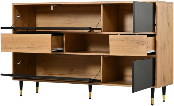 Merax Sideboard, Wohnzimmerschrank, Esszimmer-Schrank, Flurschrank, Multifunktionaler Sideboard Holz-Schwarz Kombination, 2 Schubladen, Staurschrank Esszimmer Bild 9