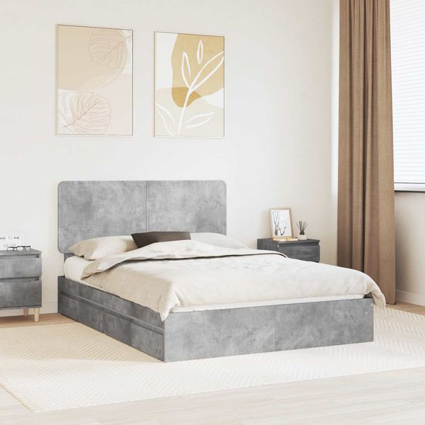 vidaXL Aufbewahrungsbett Beton Grau 150 x 200 cm Holzwerkstoff 3412675