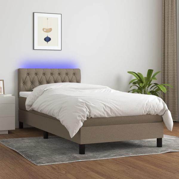 vidaXL Boxspringbett mit Matratze & LED Taupe 90x190 cm Stoff 3133361