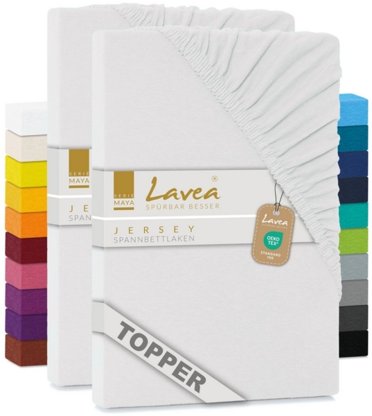 Lavea Spannbettlaken Maya, in Gr. 60x140, 90x200, 120x200, 140x200, 180x200 oder 200x220 cm, Baumwolle, Gummizug: rundum, (2 Stück), Jersey Spannbetttuch für Topper, Boxspring- und Wasserbetten