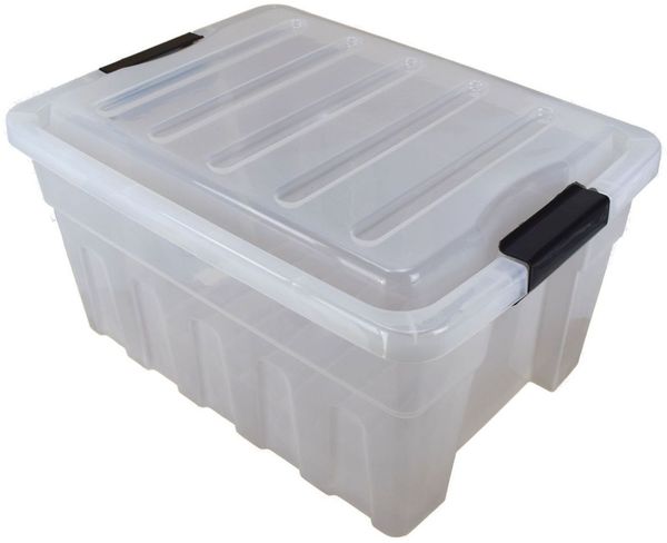 Aufbewahrungsbox 32L 46x35x25cm aus Kunststoff Transparent mit Deckel Stapelbox
