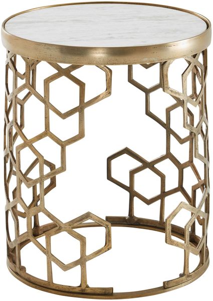 Beistelltisch Echter Marmor Weiß 46 x 46 x 55 cm Anstelltisch Metall Gold, Kleiner Sofatisch Rund, Wohnzimmertisch Couch Modern, Couchtisch Hoch