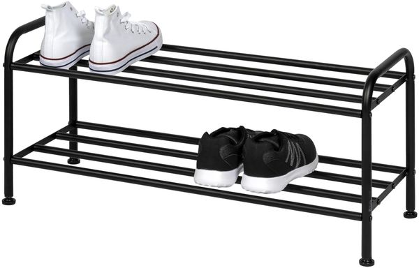 offenes Schuhregal für 8 Paar Schuhe aus mattschwarzem Metall mit 2 Ablagen, höhenverstellbare Füße