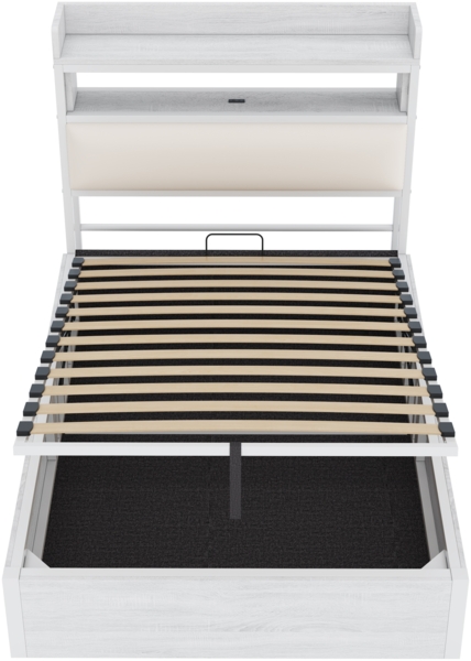 Hydraulisches Polsterbett 90x200 cm mit Stauraum & Kopfteil-Ablage, USB-Anschlüsse, Metallrahmen, Retro-Design,Weiß,inklusive Schaummatratze Bild 9