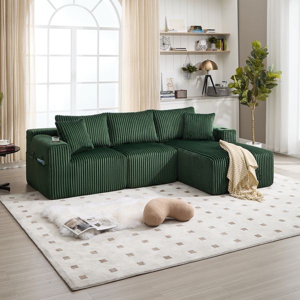 Sofa mit Chaiselongue und 2-Sitzer, Emerald, Cord, 257x90-160x62 cm, Sitzhöhe 40 cm