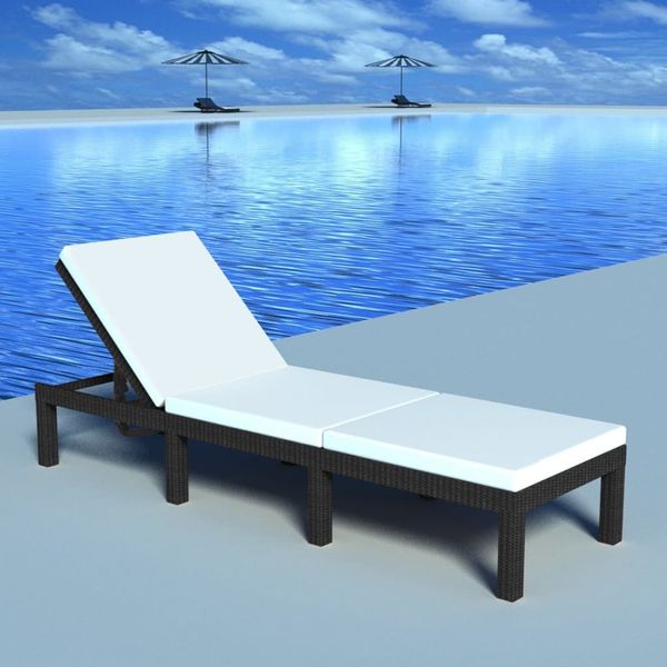 Sonnenliege, Gartenliege mit Auflage Poly Rattan Schwarz
