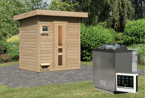 Karibu Sauna Hytti 1 naturbelassen mit 9 kW Bio-Ofen mit externer Steuerung