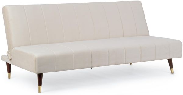 Schlafsofa Amala aus Samt, modernes Design, beige, komfortabel für 2–3 Personen