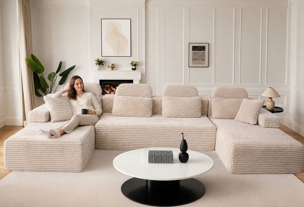 Patbrela Wohnlandschaft U-förmiges modulares Sofa mit zwei Liegesesseln, aus Samtstoff, Mit bequemer Memory-Schaum-Polsterung, keine Montage erforderlich