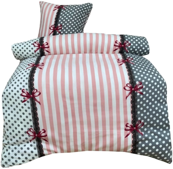 Leonado Vicenti Bettwäsche 2 tlg Winter Bettwäsche 135x200 Thermo Fleece kuschelig warm Mari Rosa, Fleece, 2 teilig, flauschig, kuschelig,weich, warm,Streifen, Schleifen