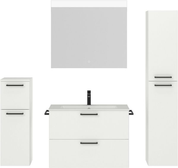 nobilia® Badmöbel-Set Tolvina, (4-St, vormontiert, mit Soft-Close), inkl. Spiegel mit Touch-Sensor, in vier Breiten
