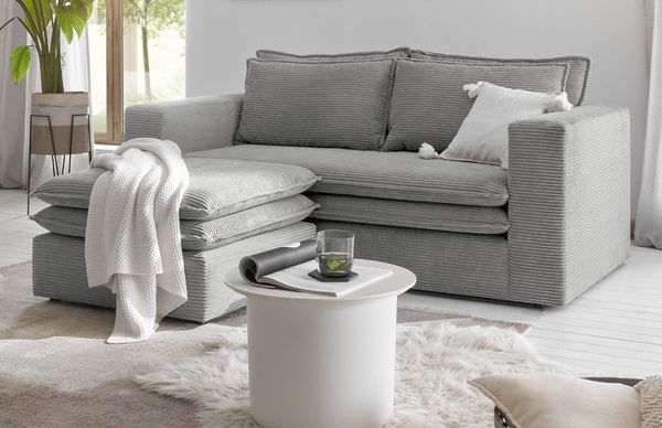 Sofa 2-Sitzer Pesaro in grau Cord Set inkl. Hocker