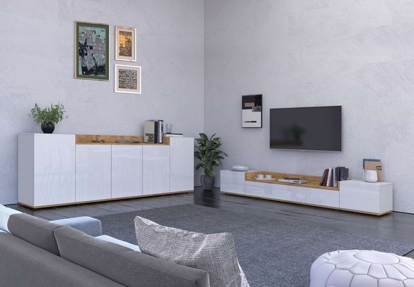 OTTO home Sideboard BOLSENA, Kommode, Schrank,Lowboard mit 8 Fächer und offenes Ablagefach (1 St), Breite 200 cm,stehend/hängend,Fronten Hochglanz lackiert,Made in Italy