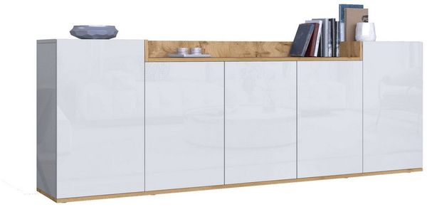 OTTO home Sideboard BOLSENA, Kommode, Schrank,Lowboard mit 8 Fächer und offenes Ablagefach (1 St), Breite 200 cm,stehend/hängend,Fronten Hochglanz lackiert,Made in Italy