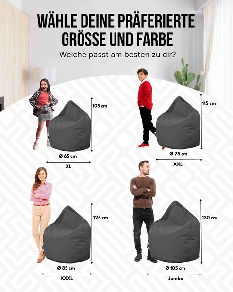 PATCH HOME Sitzsack Tropfenform – XXL – Anthrazit, bequemer Sitzsack aus Luxus-Polyester-Gewebe, bereits befüllt Bild 3