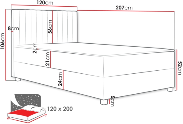 Boxspringbett Verolew (Farbe: Manila 02, Größe: 120 x 200) Bild 4
