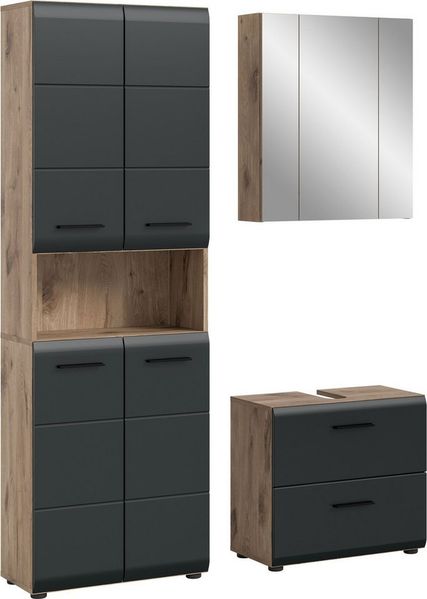 welltime Badmöbel-Set FLORENZ, TOPSELLER!, 3-teilige Badkombination, hochwertige MDF-Front, (Set, 3-St, best. aus: 1 Hochschrank, 1 Waschbeckenunterschrank, 1 Spiegelschrank), Bad-Kombination, Bad-Möbel, Badezimmer, Kombination, Kombi