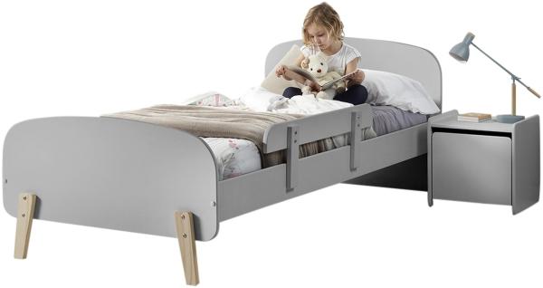 Kinderbett >KIDDY< in hellgrau aus Massiv Kiefer und MDF - 205,5x72,5x95 (BxHxT)