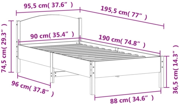 vidaXL Massivholzbett ohne Matratze Wachsbraun 90x190 cm Kiefernholz 842625 Bild 2
