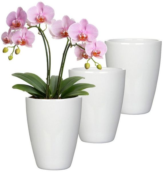 Annastore Übertopf 3 x Orchideentopf aus Keramik - Orchideenübertopf - Blumenübertopf, H 17 cm - Ø 13,5 cm