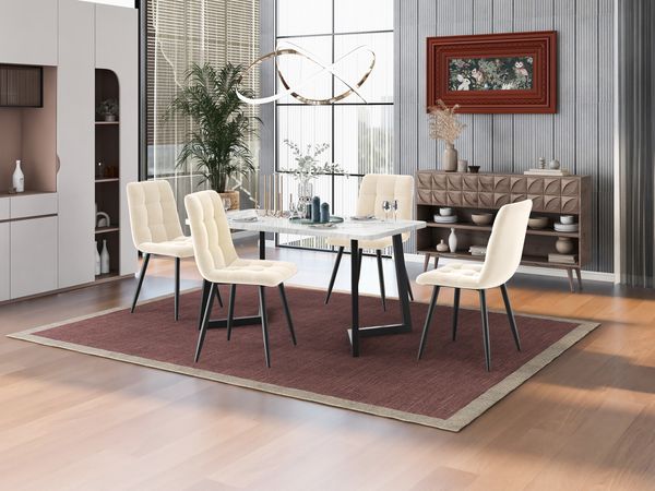 Stuhl 44x46x86 cm, Samtbezug Antique White, gepolstert, Metallgestell, 4er-Set
