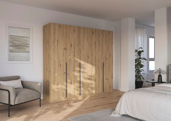 OTTO home Drehtürenschrank Kleiderschrank Schrank Garderobe AGORDO TOPSELLER Schlafzimmer (in zwei Griff-Farben, Breiten 91-405 cm, Dekor- oder Hochglanzfront) durchdachte Innenausstattung, in 8 Breiten und 2 Höhen MADE IN GERMANY
