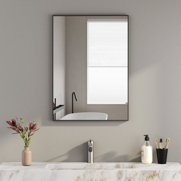 Boromal Spiegel Flur Wand Schwarz 80x60 60x80 Flurspiegel mit Aluminium Rahmen (Wandspiegel, eckig), für Schlafzimmer, Wohnzimmer, Badezimmer, Flur