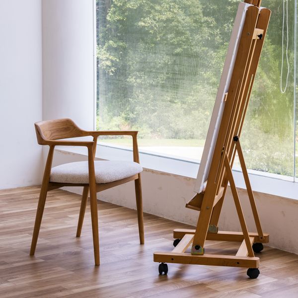 Holzarmlehnstuhl mit Polstersitz, Natur/Weiß, 58,5x59x77 cm