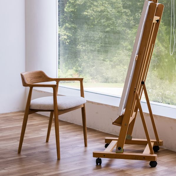 Holzarmlehnstuhl mit Polstersitz, Natur/Weiß, 58,5x59x77 cm