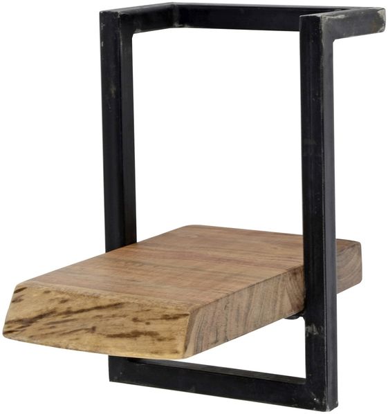 Wandregal Akazienholz massiv, Industrial Design mit Metallrahmen, natur, Baumkantenoptik, 20 cm breit