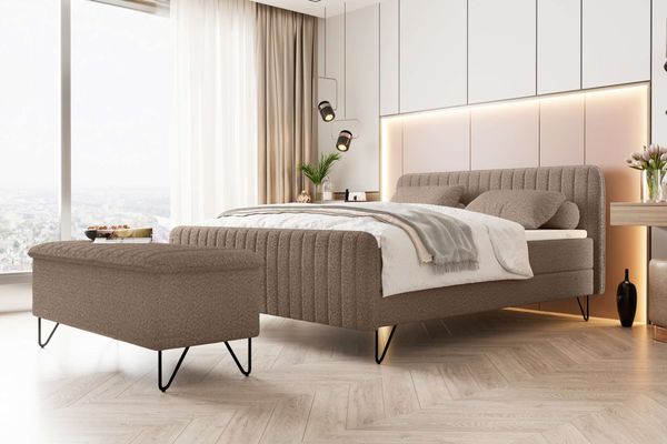 99rooms Lucio Boxspringbett mit Hocker Boucle-Stoff ANTHOLOGY Antilope 180x200 cm