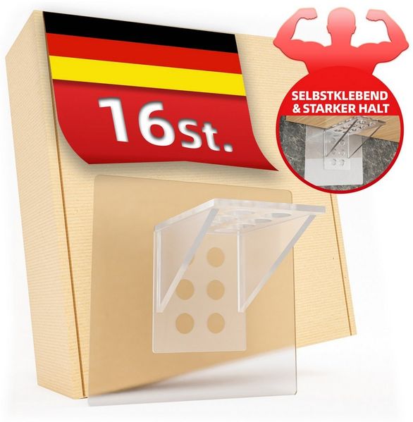 DEKAZIA Wandregalhalter ohne Bohren, Regalbodenhalter selbstklebend, Träger für Regalböden, versch. Größen & Lasten, 4er, 10er, 16er Set 16-tlg, Regalbodenträger Sets Bretthalter für Schränke Regale