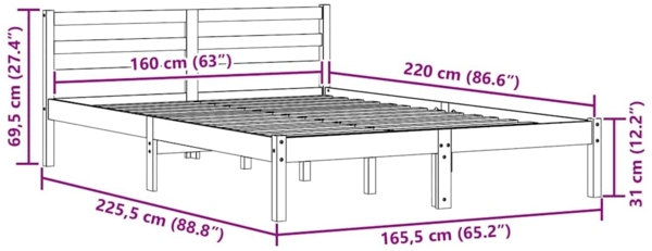 vidaXL Bettrahmen Braun 208.6 x 157.6 x 69.4 cm Massives Kiefernholz 869782 Bild 8