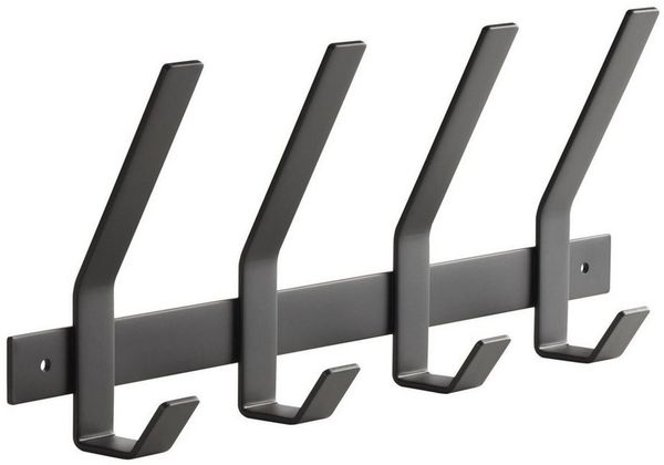 SO-TECH® Garderobenleiste Hakenleiste Blackline ALBA schwarz pulverbeschichteter Stahl (1 St), Breite 345 mm mit 4 Haken groß, inkl. Befestigungsset